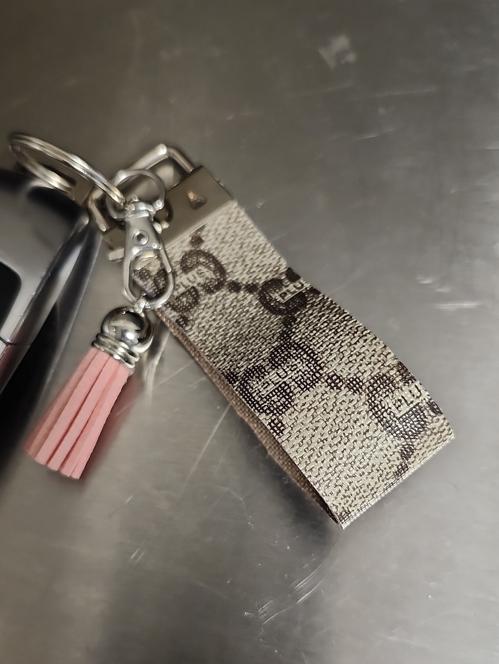 Gucci UPCYCLED Pink Tassel Keychain